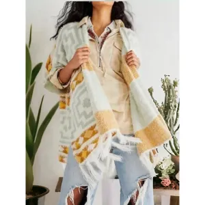 NWT - Free People Diamondback Cozy Kimono Poncho Soft Southwest Boho Ivory O/S