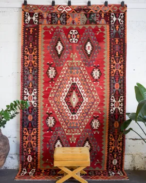 Old Turkish Denizli Cal Kilim Rug