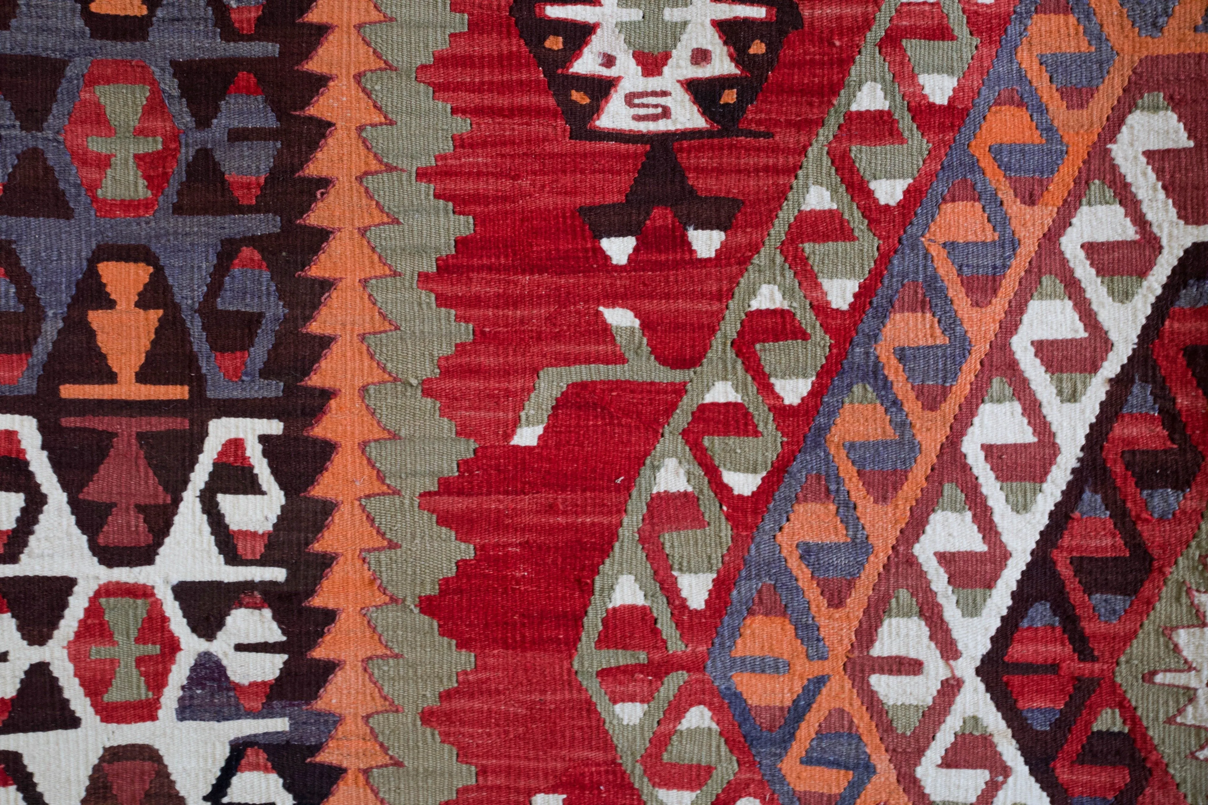 Old Turkish Denizli Cal Kilim Rug