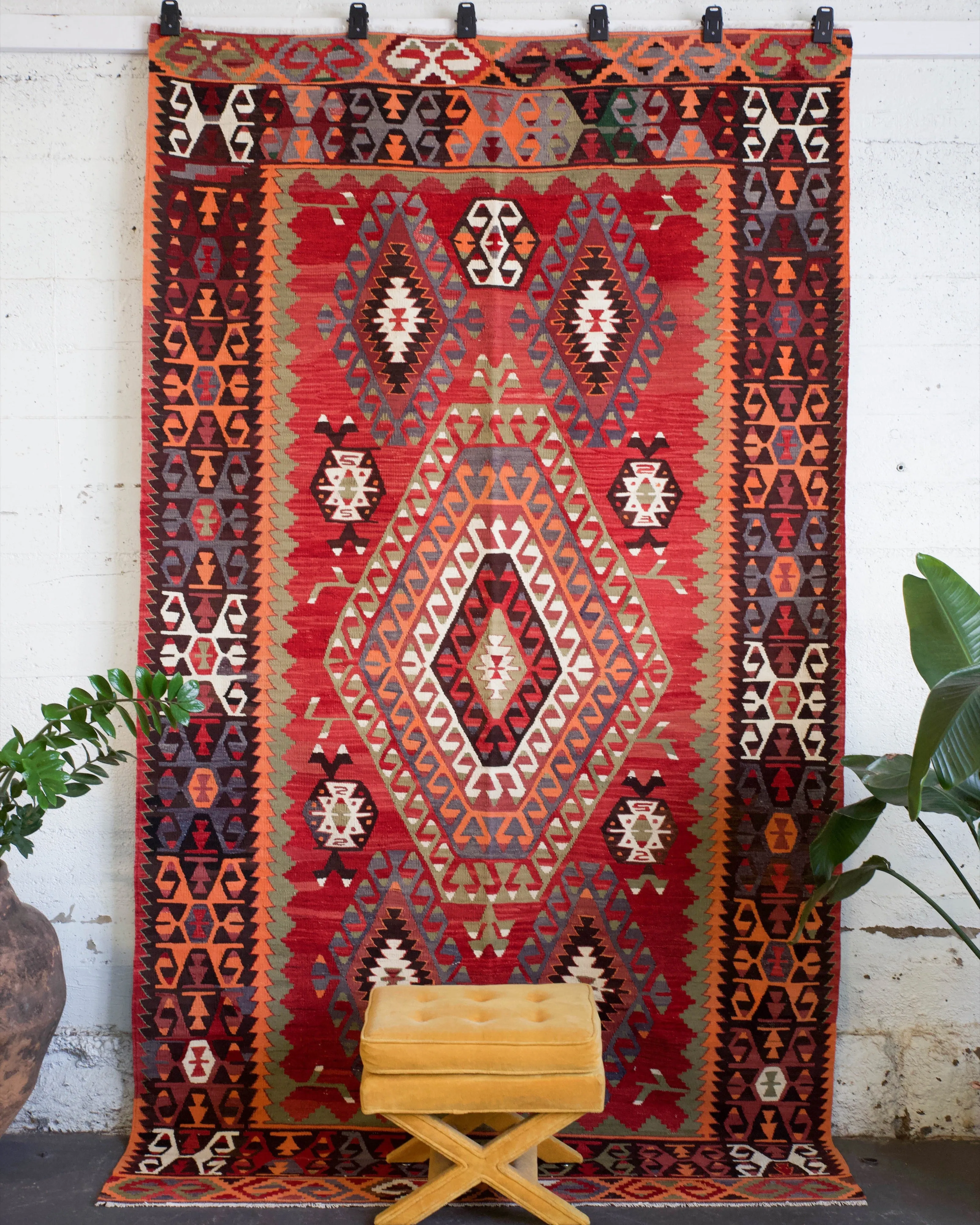 Old Turkish Denizli Cal Kilim Rug