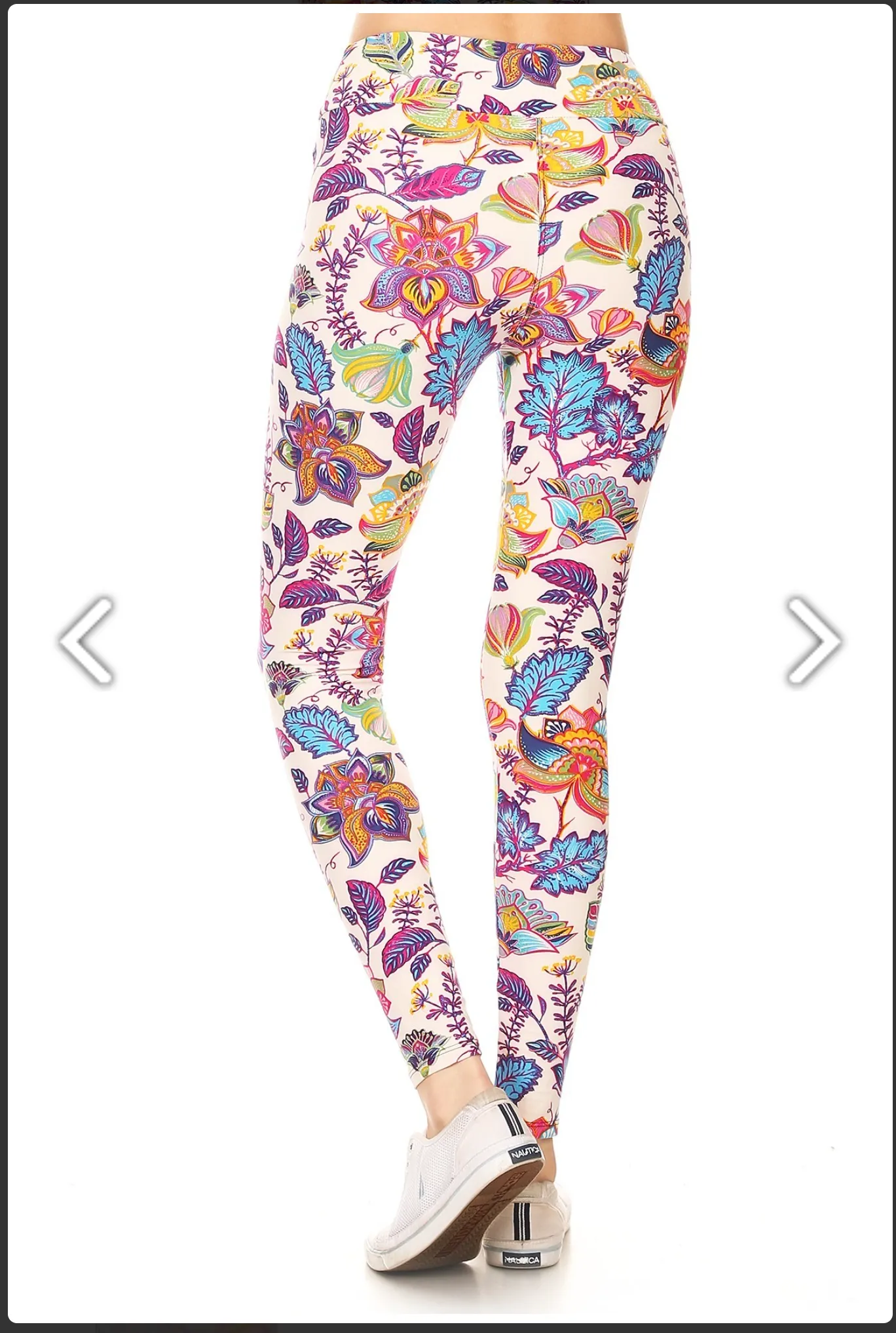One Size Bright Floral Print Leggings on White Background
