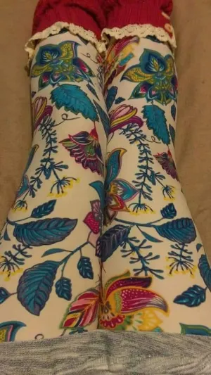 One Size Bright Floral Print Leggings on White Background