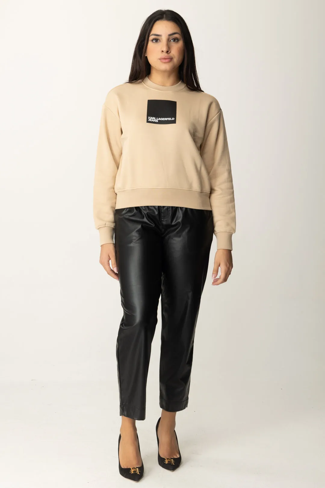 Pantaloni Jogger In Ecopelle con Coulisse