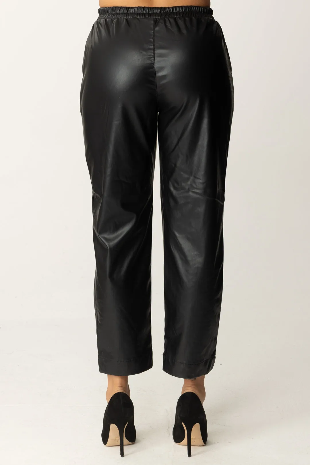 Pantaloni Jogger In Ecopelle con Coulisse