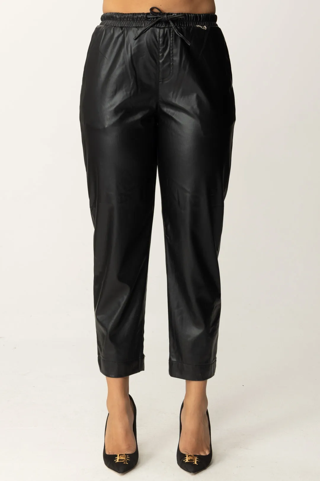 Pantaloni Jogger In Ecopelle con Coulisse