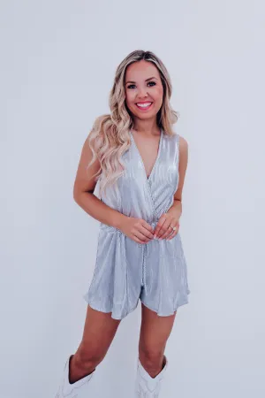 Parker Plisse Surplice Romper - Silver
