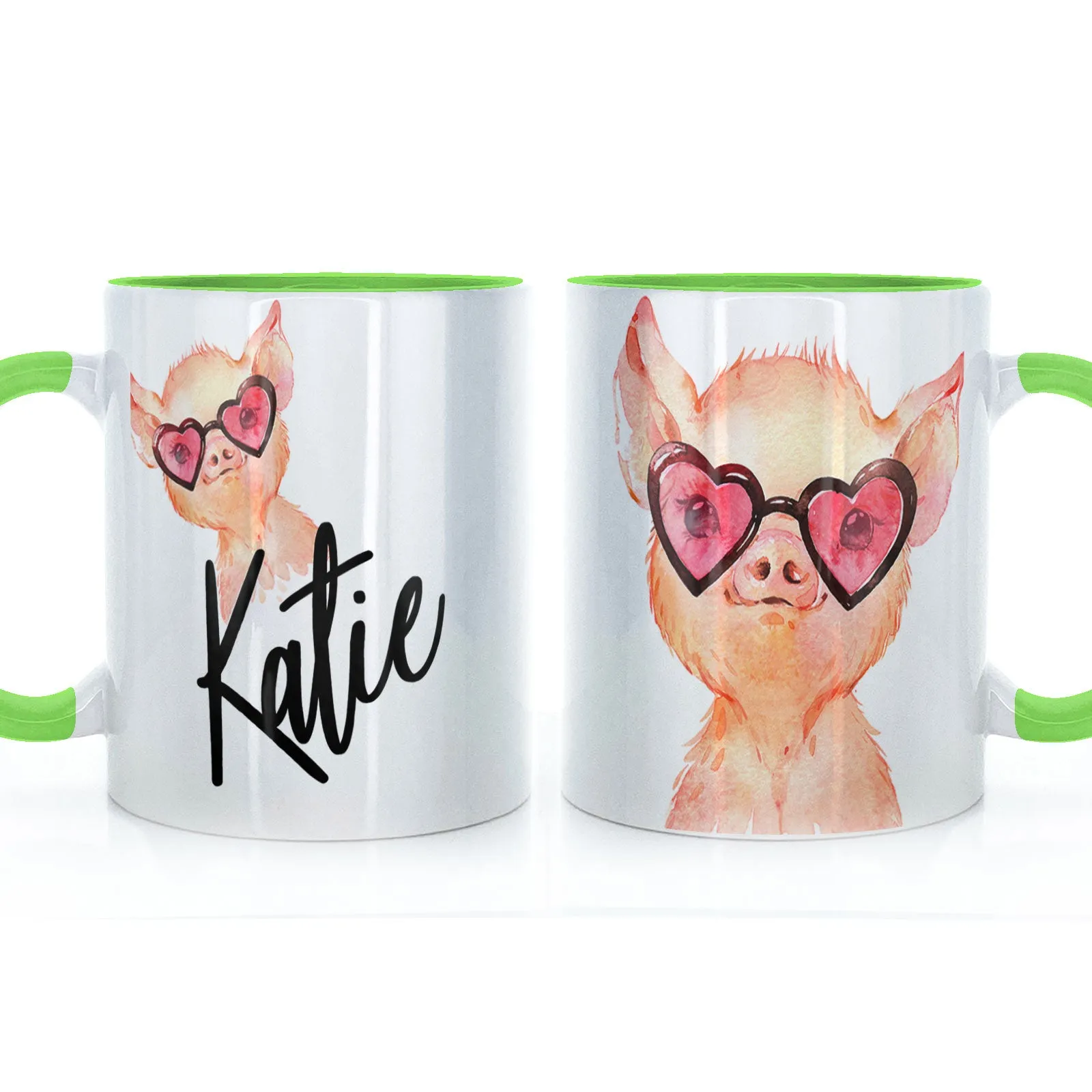 Personalised Mug with Stylish Text and Heart Glasses Pig