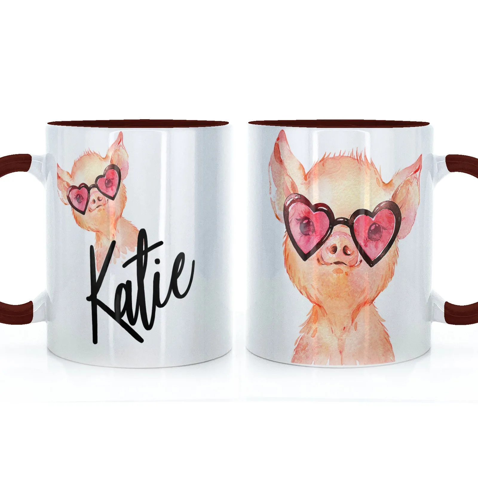 Personalised Mug with Stylish Text and Heart Glasses Pig