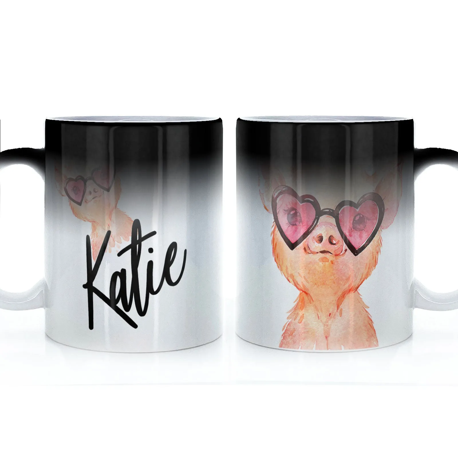 Personalised Mug with Stylish Text and Heart Glasses Pig