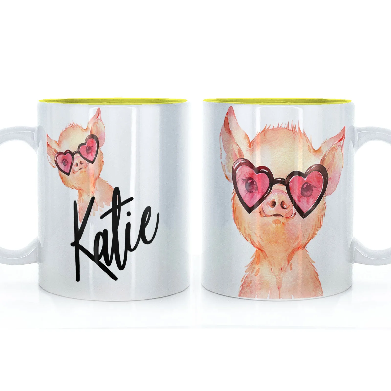 Personalised Mug with Stylish Text and Heart Glasses Pig