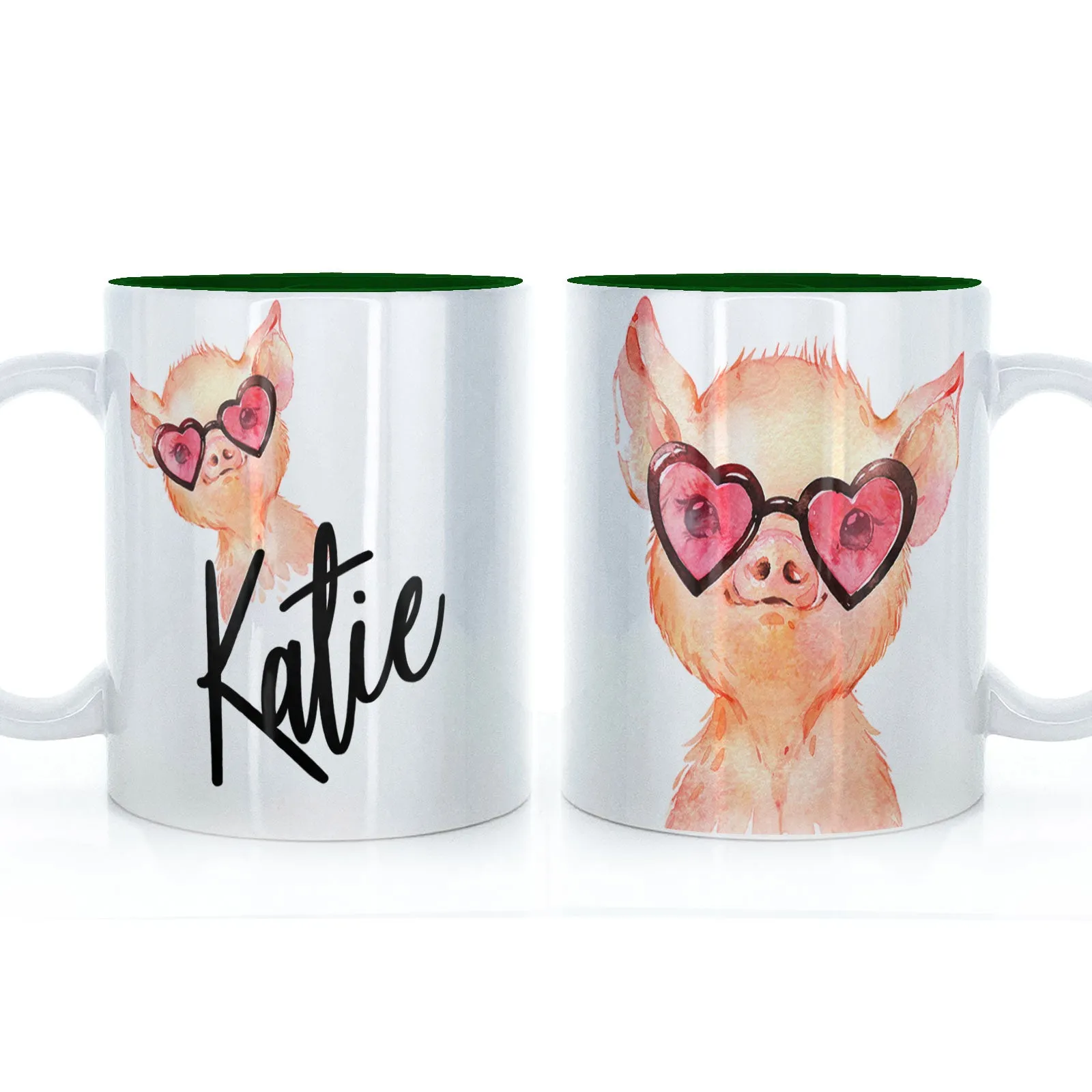 Personalised Mug with Stylish Text and Heart Glasses Pig
