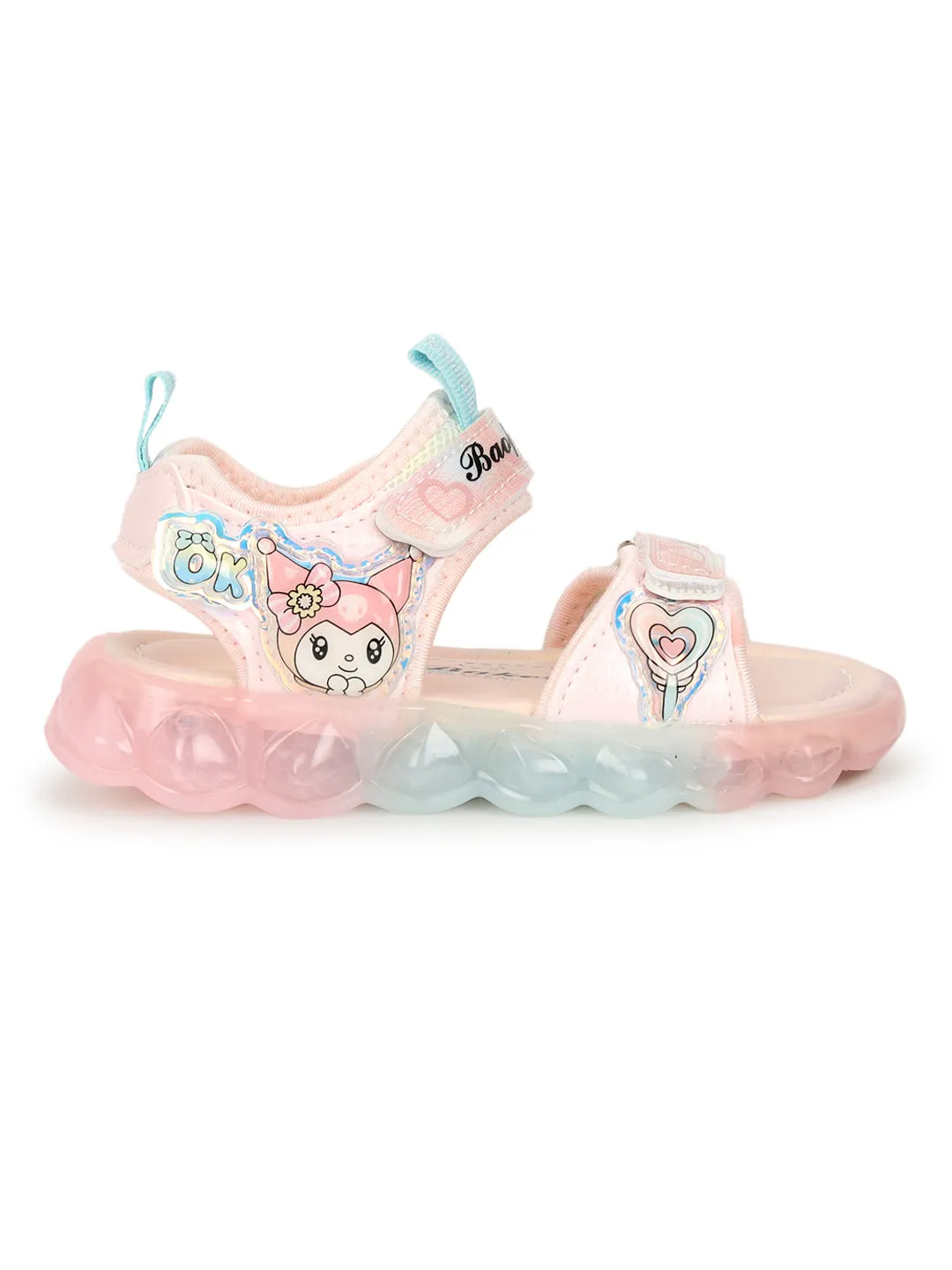 Pink PU Velcro With LED Lights Sandals For Kids-Girls (TC-985-PNK)