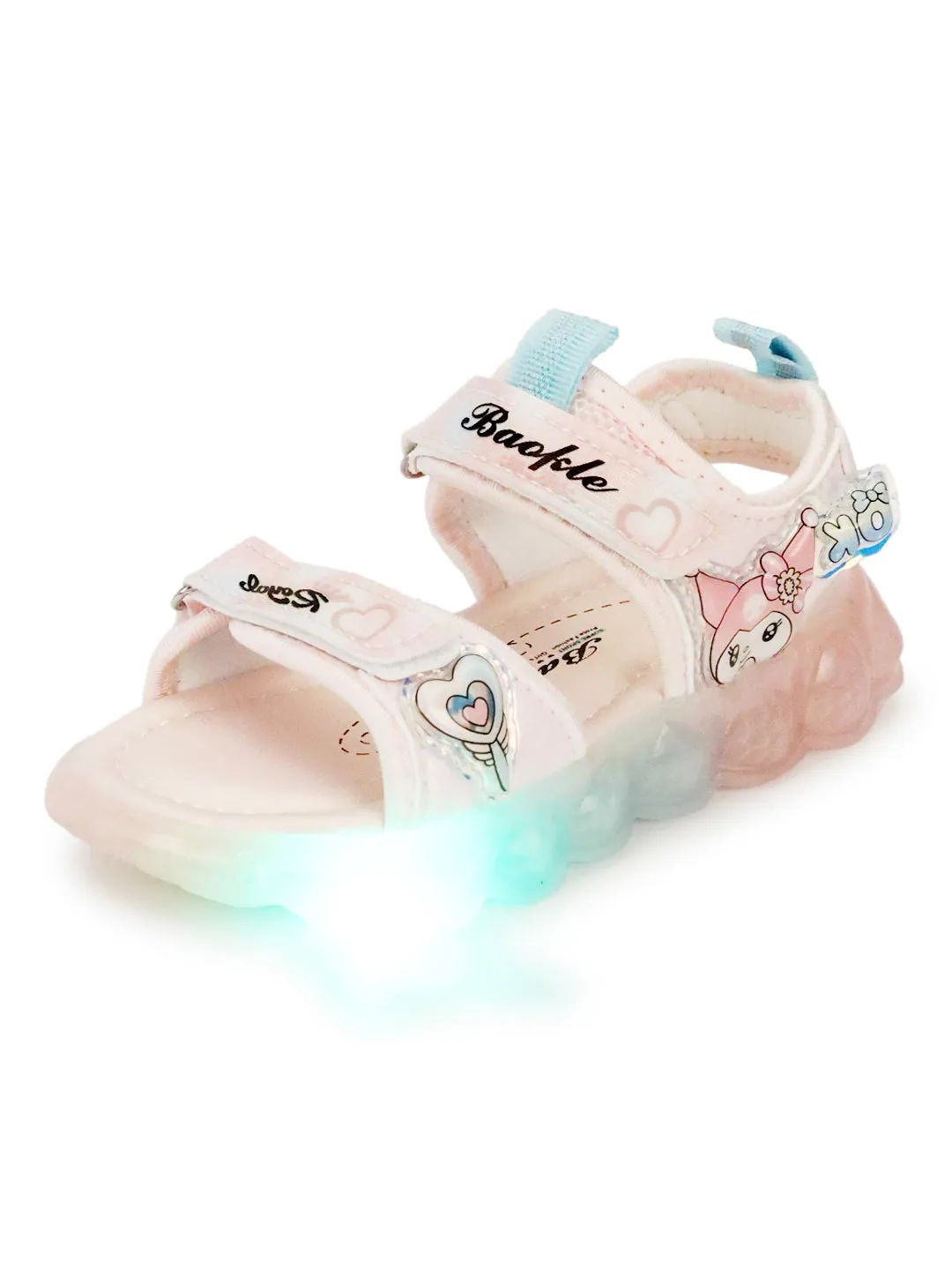 Pink PU Velcro With LED Lights Sandals For Kids-Girls (TC-985-PNK)