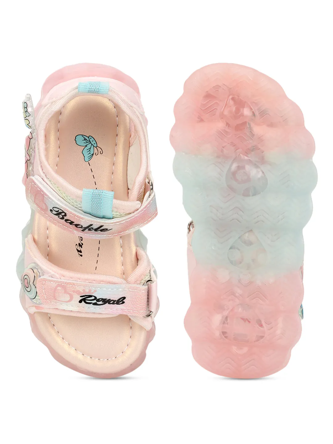 Pink PU Velcro With LED Lights Sandals For Kids-Girls (TC-985-PNK)