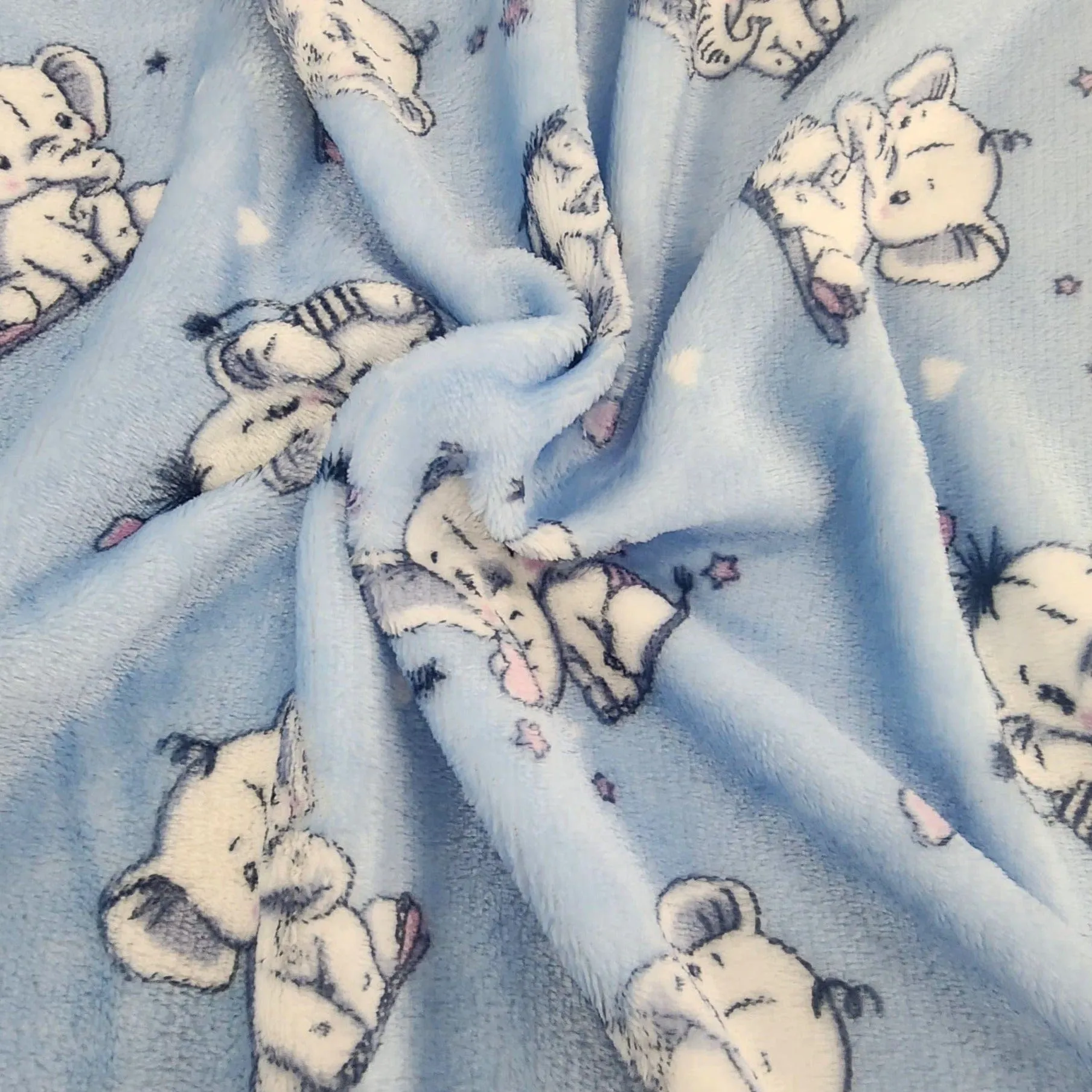 Printed Mongolian Fleece Fabric 150 cm Baby Elephant
