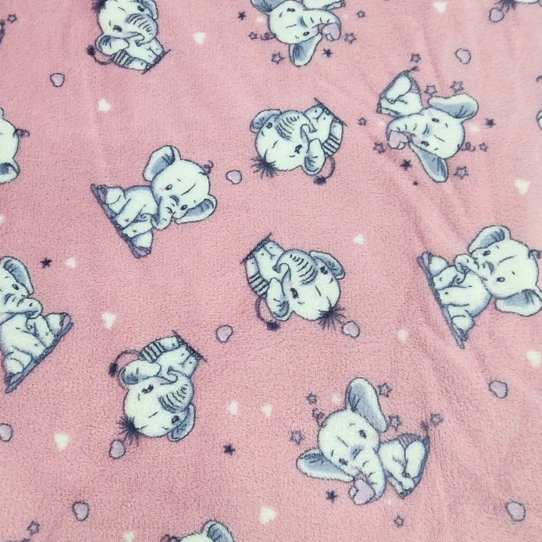 Printed Mongolian Fleece Fabric 150 cm Baby Elephant
