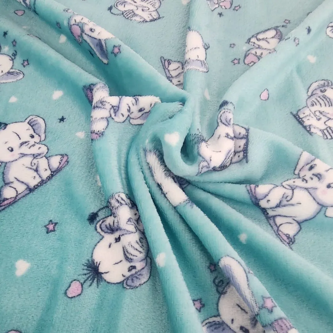 Printed Mongolian Fleece Fabric 150 cm Baby Elephant