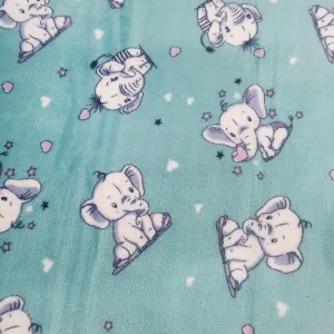 Printed Mongolian Fleece Fabric 150 cm Baby Elephant