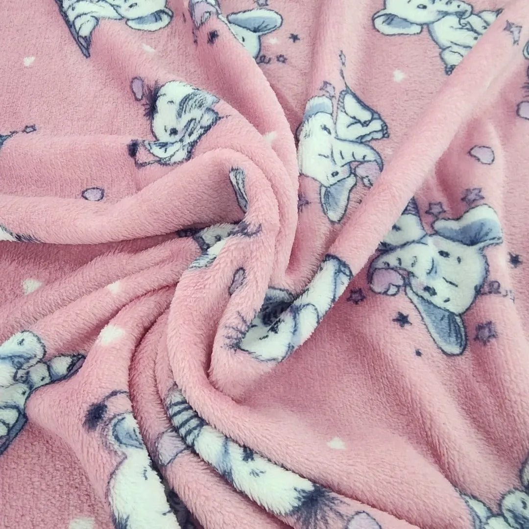 Printed Mongolian Fleece Fabric 150 cm Baby Elephant