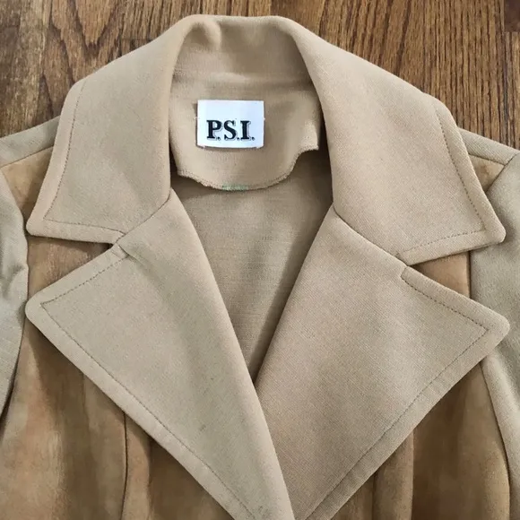 PSI Vintage Tan Suede Belted Women’s Wrap Nehru Jacket Coat 1970s Women’s S / M