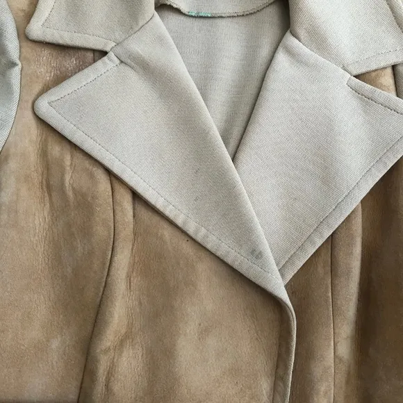 PSI Vintage Tan Suede Belted Women’s Wrap Nehru Jacket Coat 1970s Women’s S / M