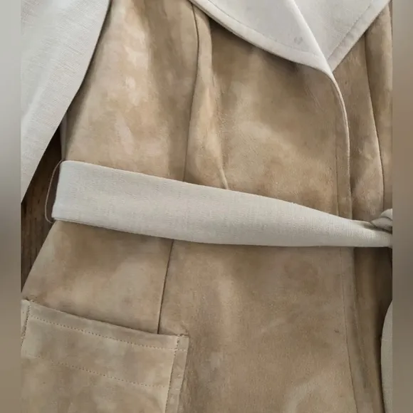 PSI Vintage Tan Suede Belted Women’s Wrap Nehru Jacket Coat 1970s Women’s S / M