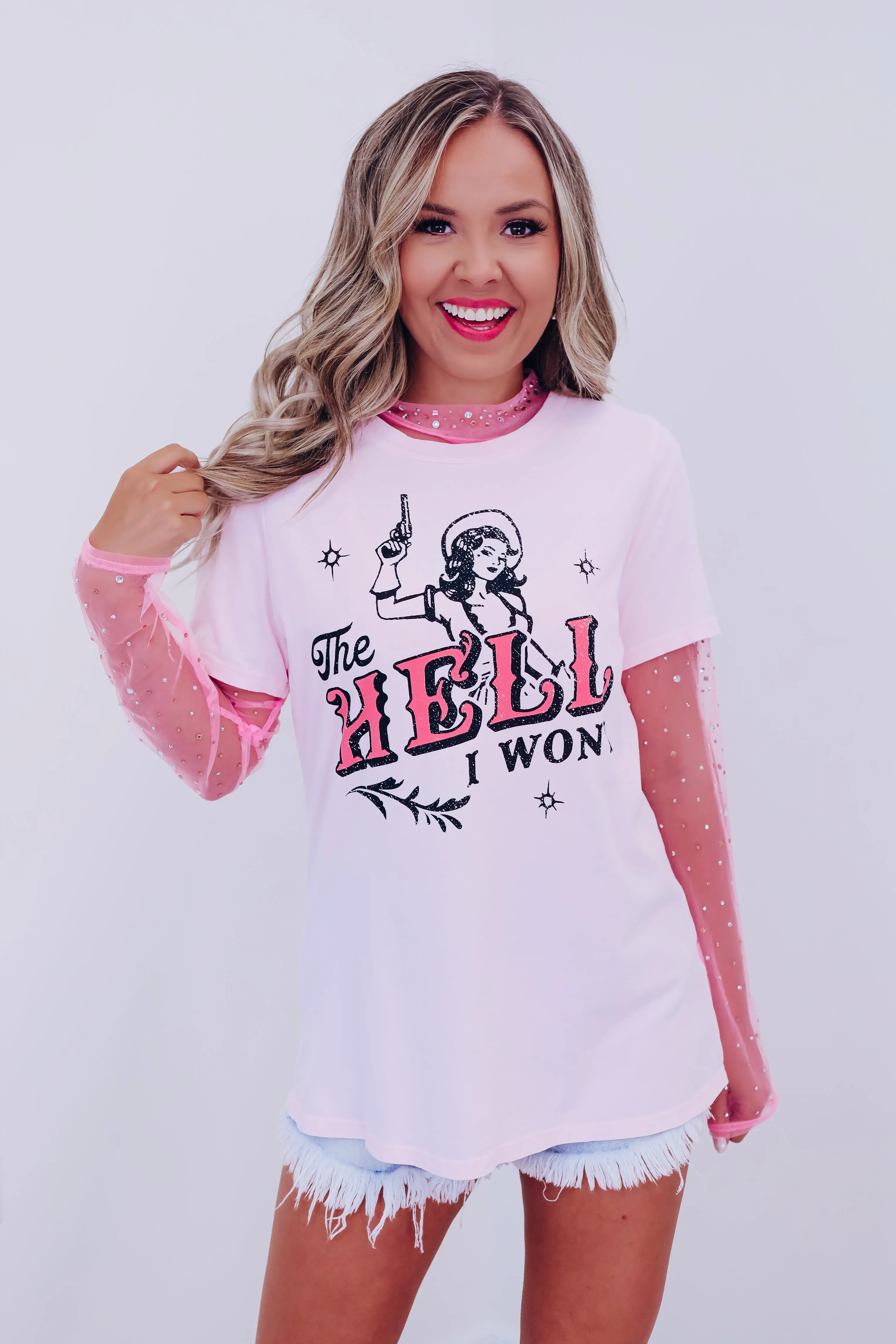 "The Hell I Won't" Graphic T-Shirt - Light Pink