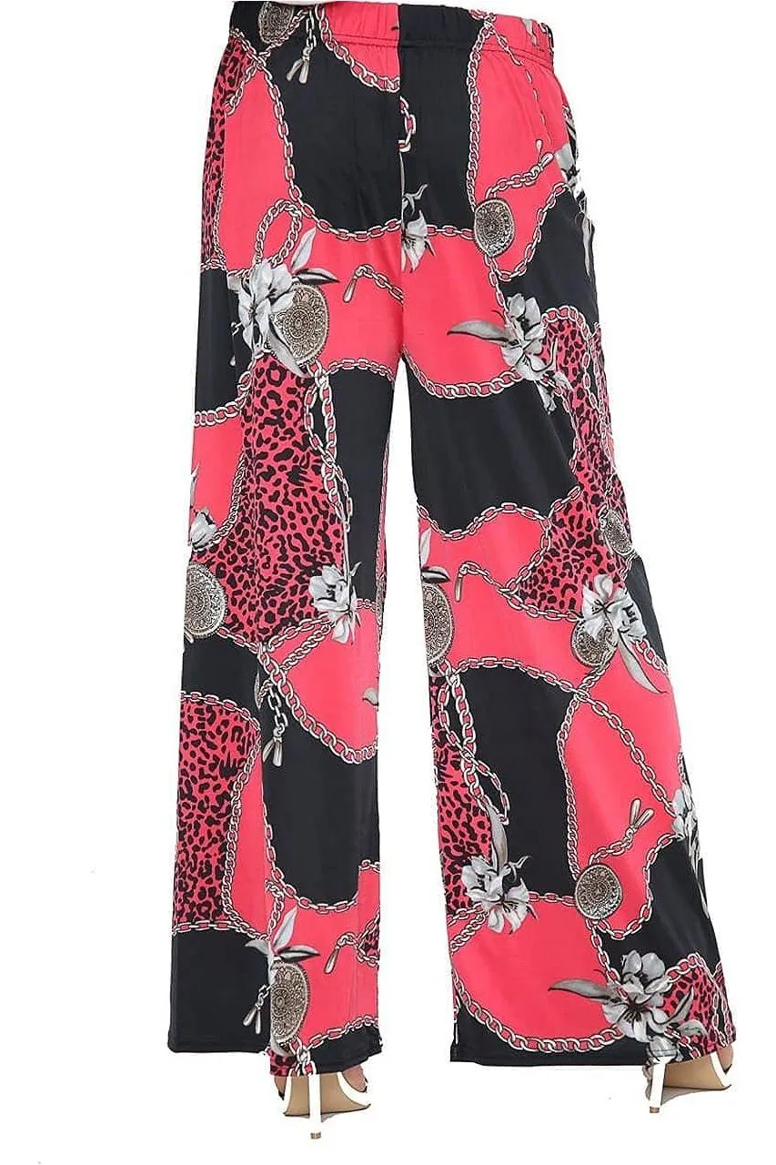 Red Leopard Chain Print Palazzo Trouser