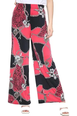Red Leopard Chain Print Palazzo Trouser