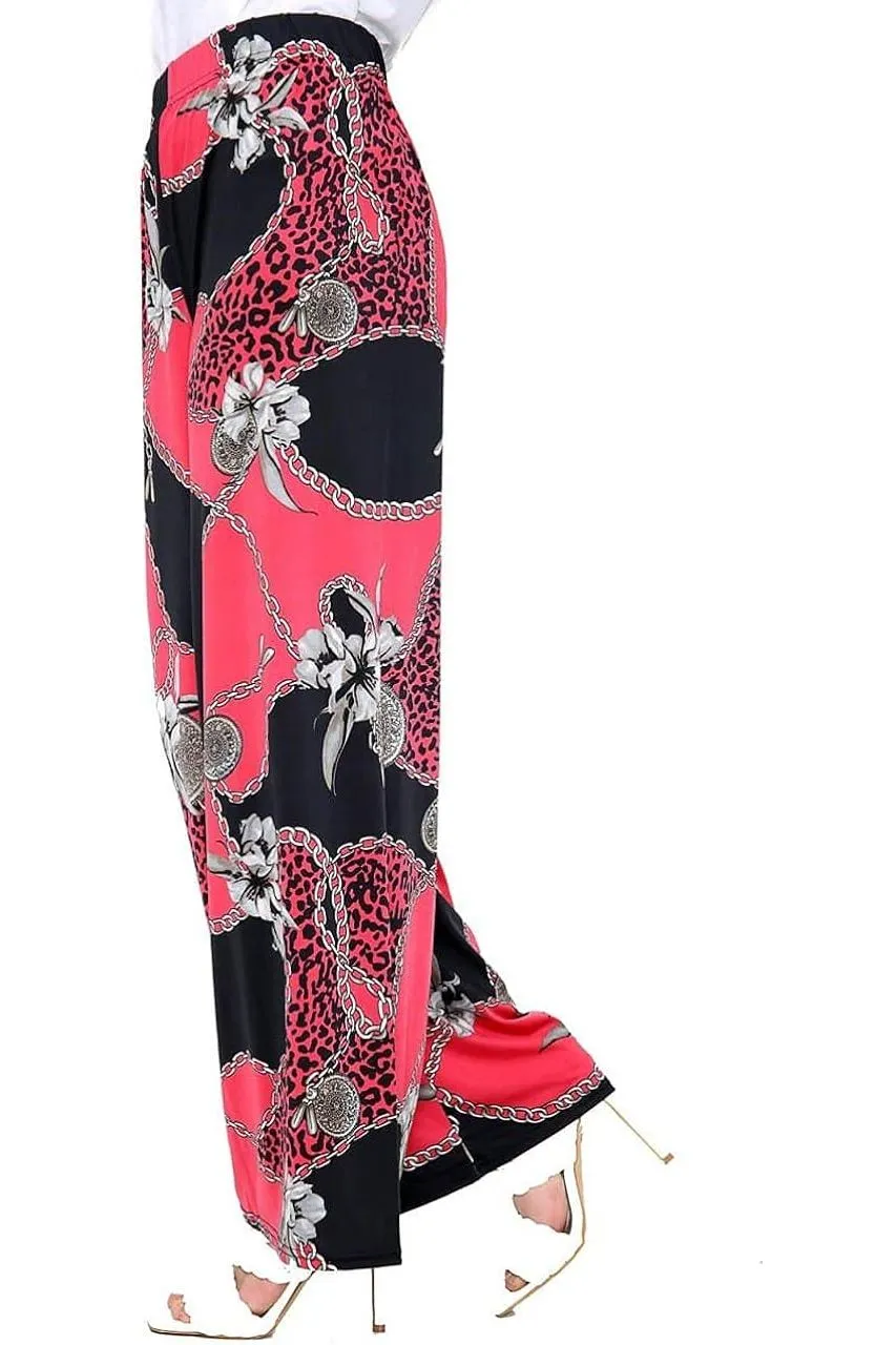 Red Leopard Chain Print Palazzo Trouser