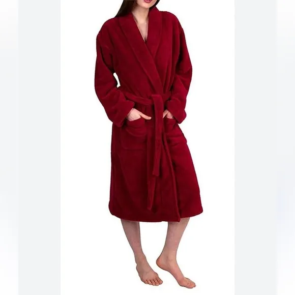 Restoration Hardware Women’s Luxurious Burnt Orange Red Plush Belted Bathrobe M