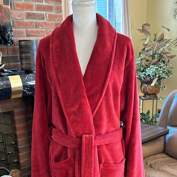 Restoration Hardware Women’s Luxurious Burnt Orange Red Plush Belted Bathrobe M