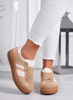 ROGER - Sneakers Platform Beige Scamosciate con Dettagli Bianchi