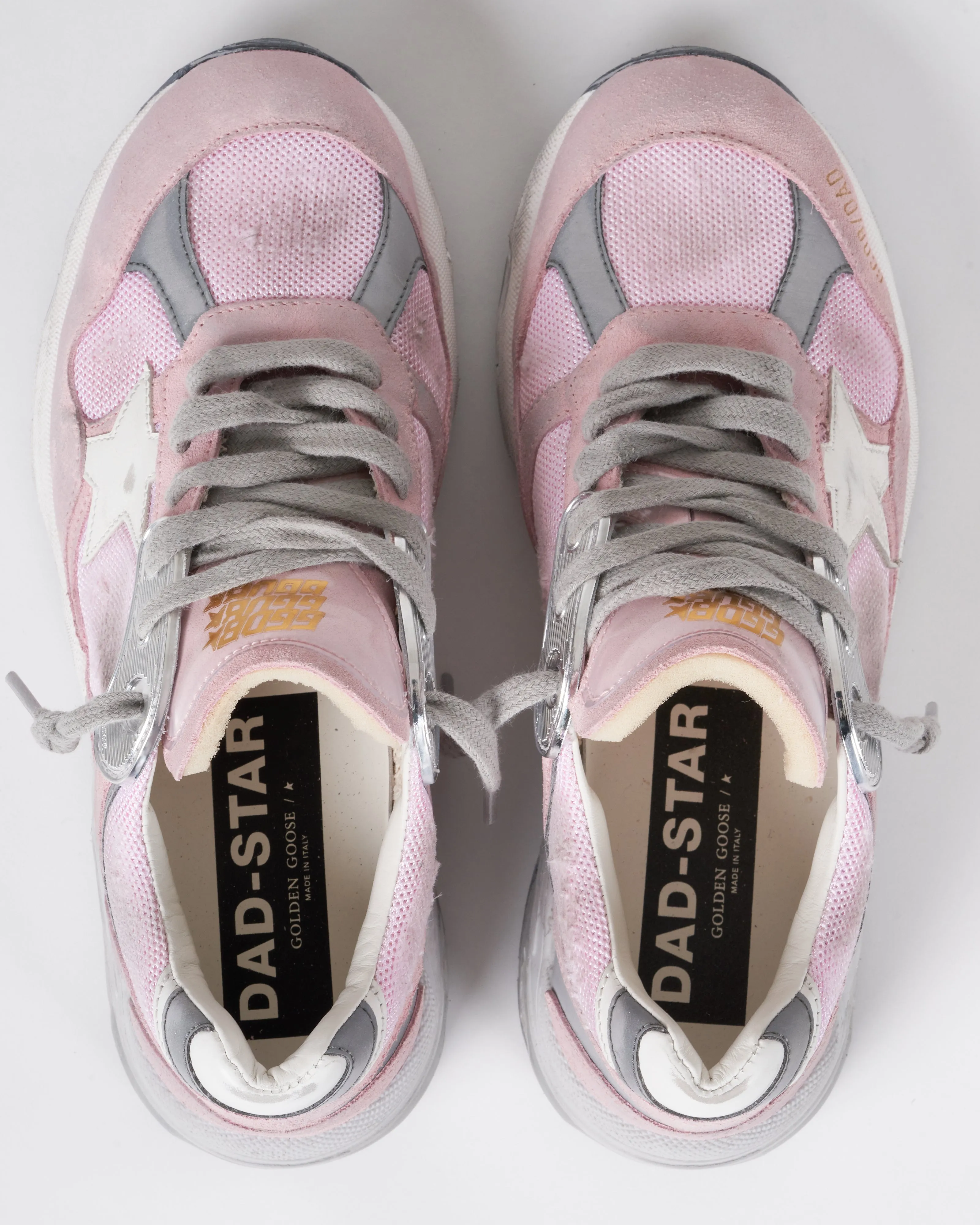 running dad net and suede upper leather star suede spur - pink/white 80454