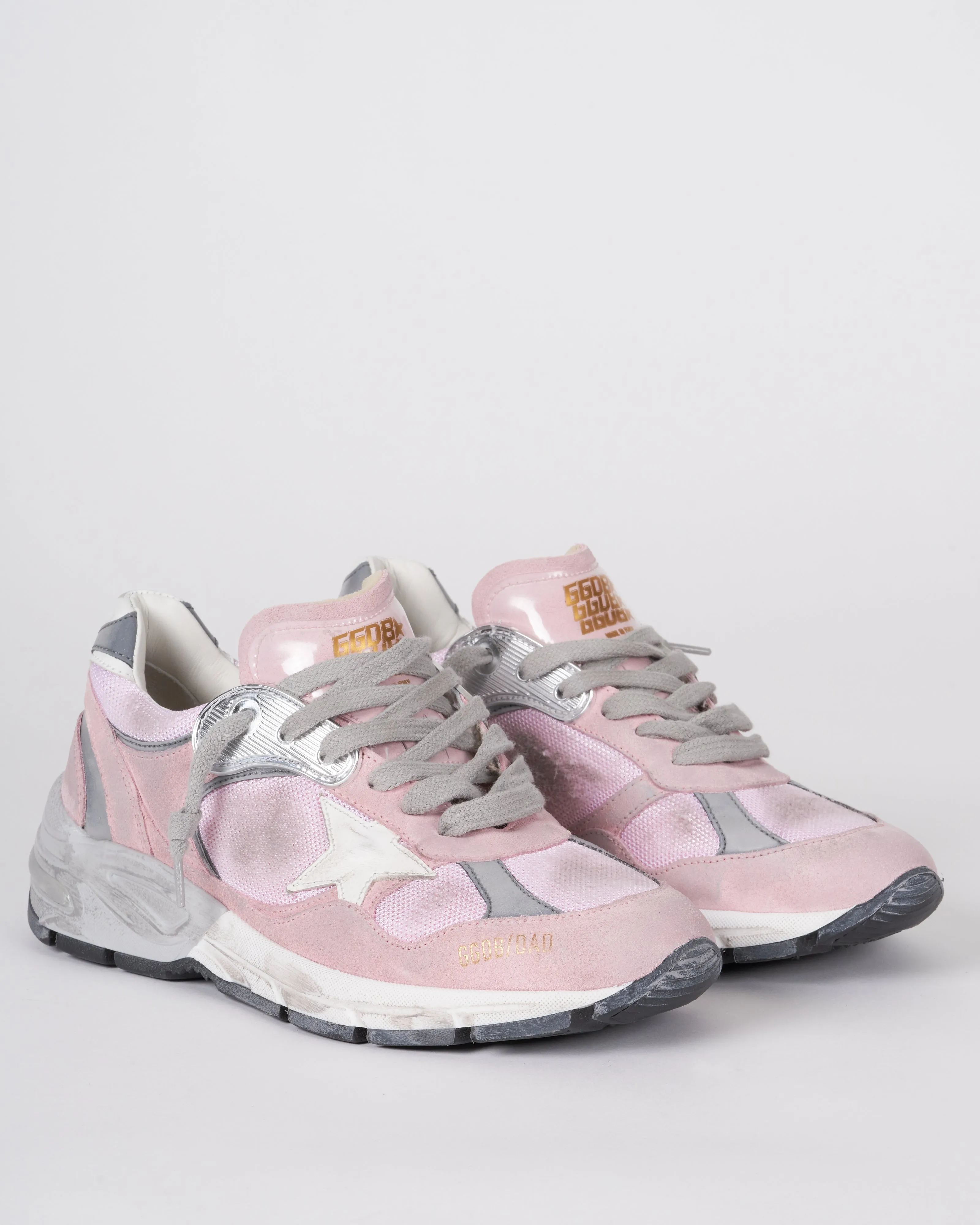 running dad net and suede upper leather star suede spur - pink/white 80454