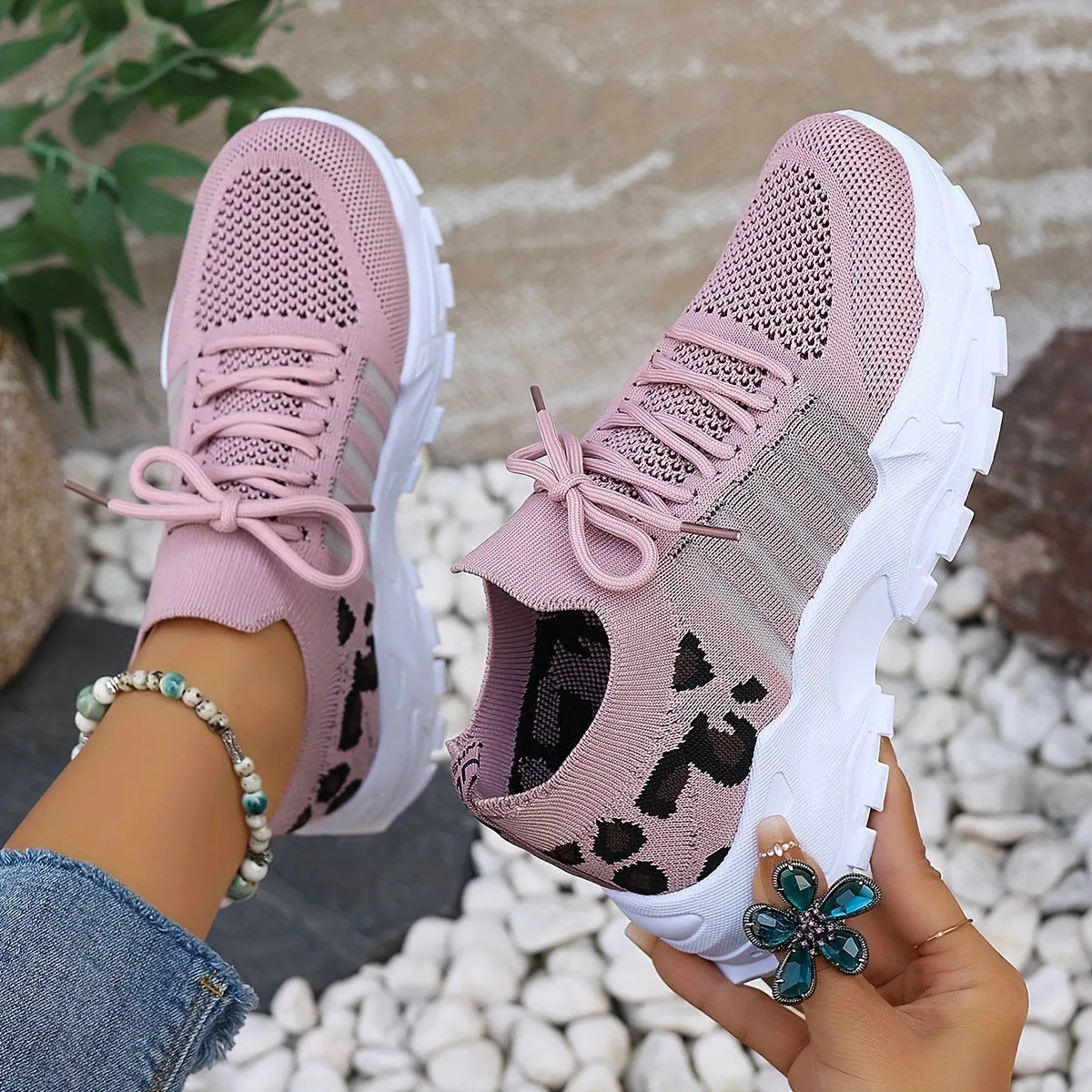 Sienna - Leopard Print Lace-Up Sneakers