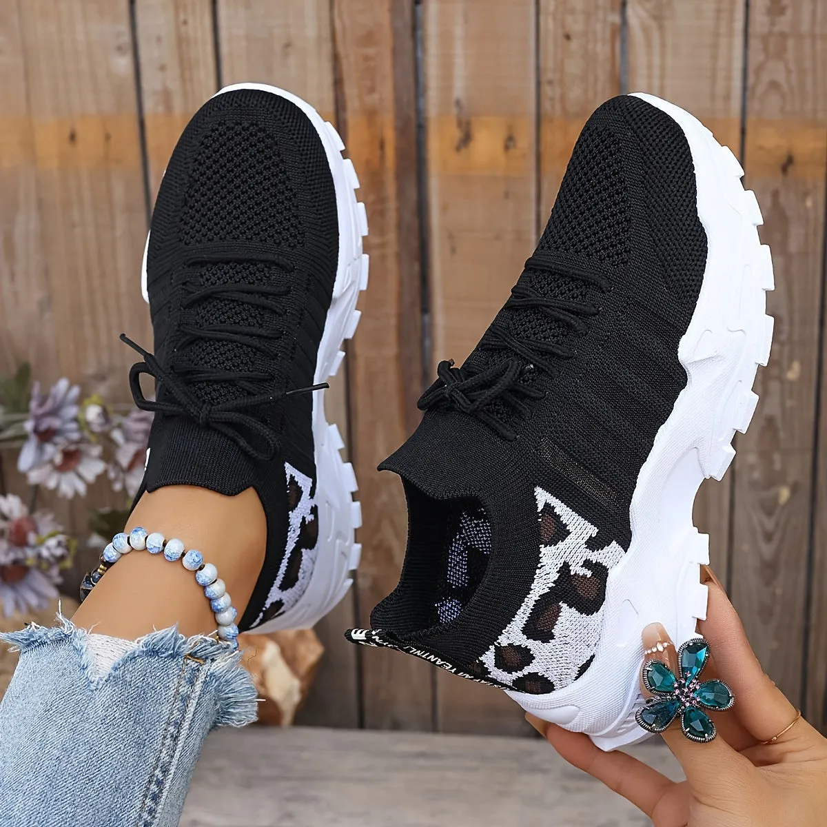 Sienna - Leopard Print Lace-Up Sneakers