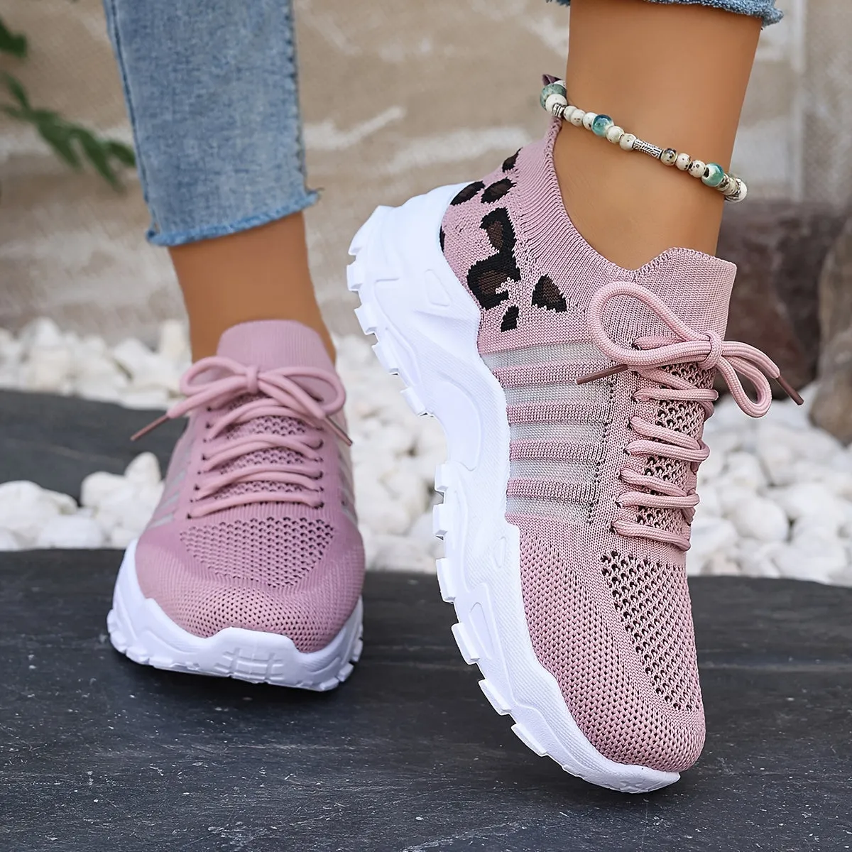 Sienna - Leopard Print Lace-Up Sneakers