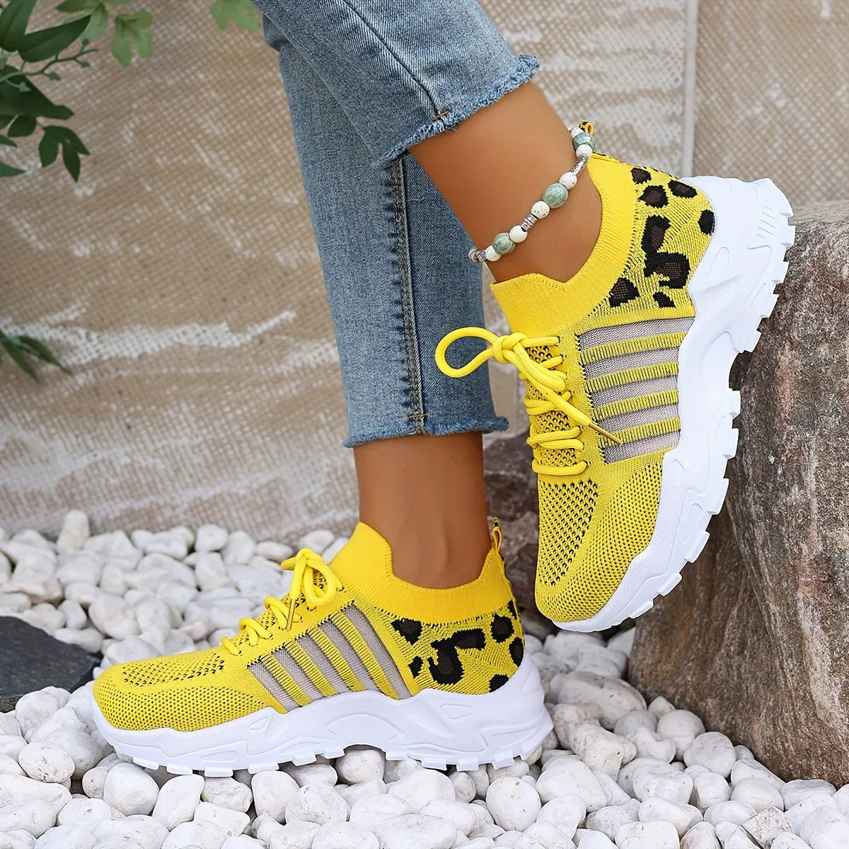 Sienna - Leopard Print Lace-Up Sneakers
