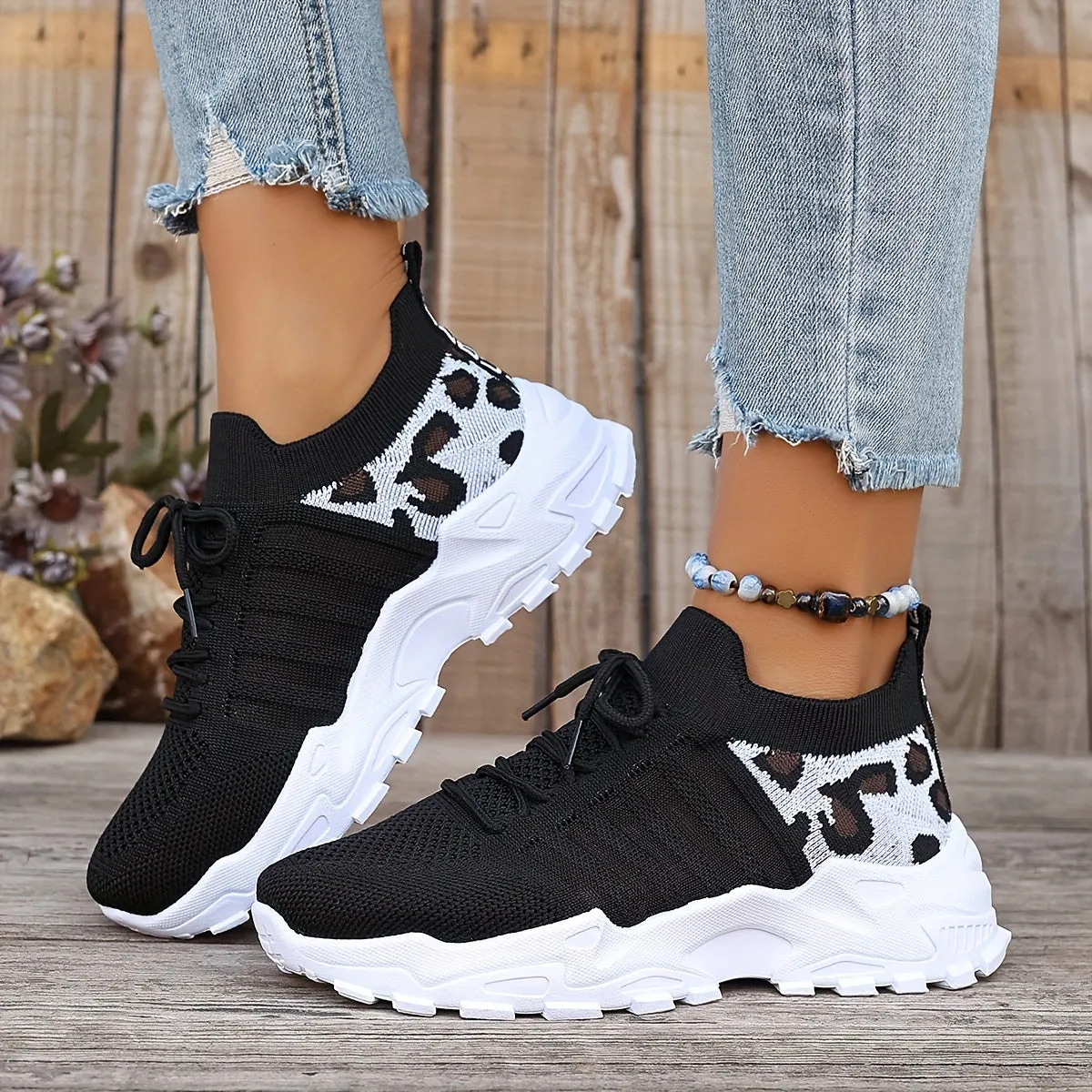 Sienna - Leopard Print Lace-Up Sneakers