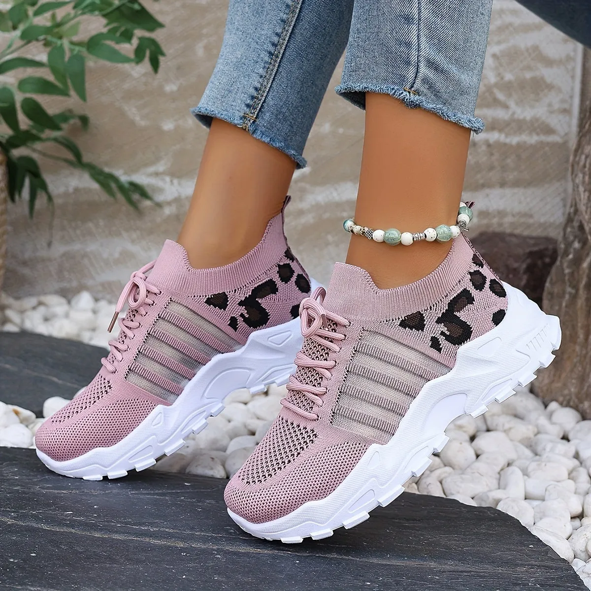 Sienna - Leopard Print Lace-Up Sneakers