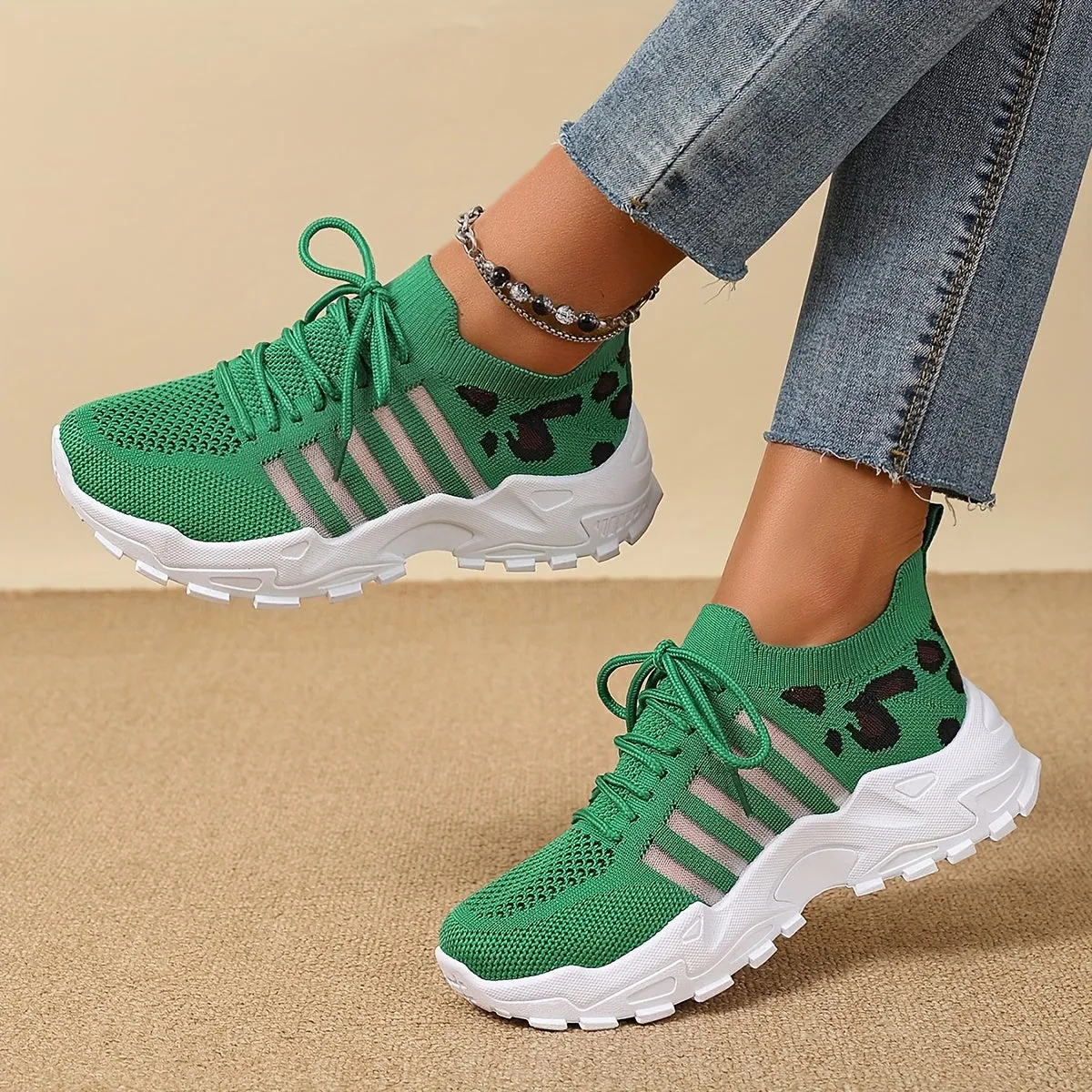 Sienna - Leopard Print Lace-Up Sneakers