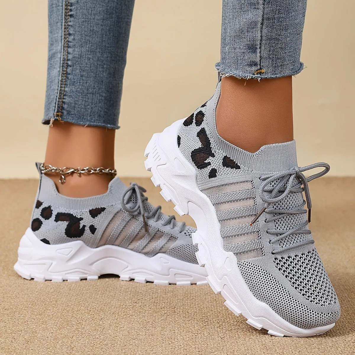 Sienna - Leopard Print Lace-Up Sneakers