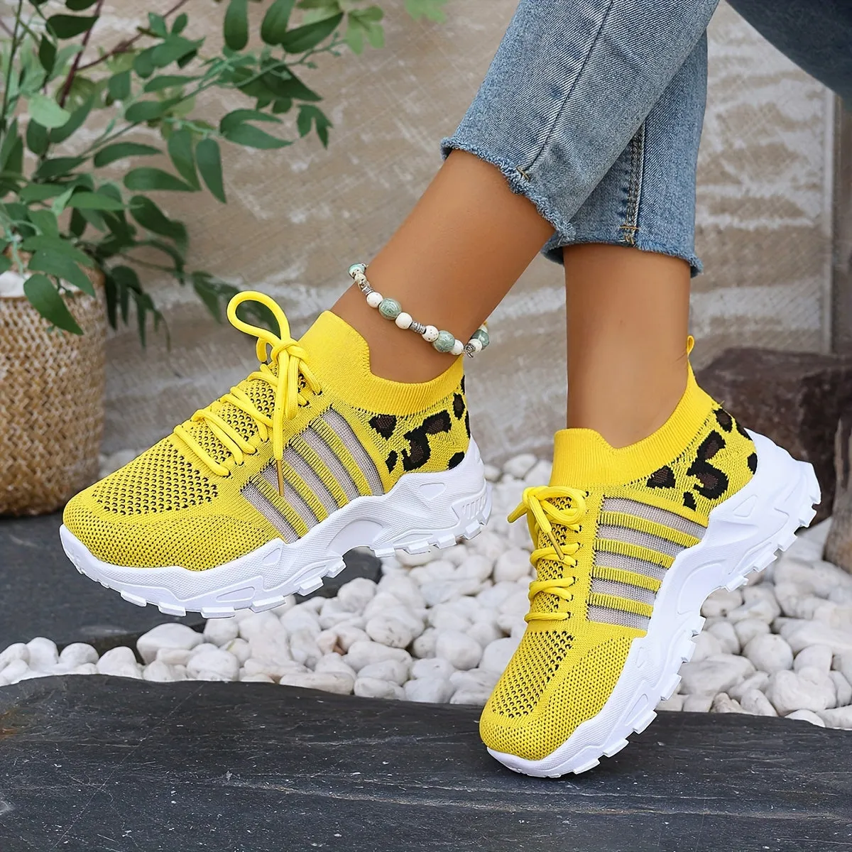 Sienna - Leopard Print Lace-Up Sneakers