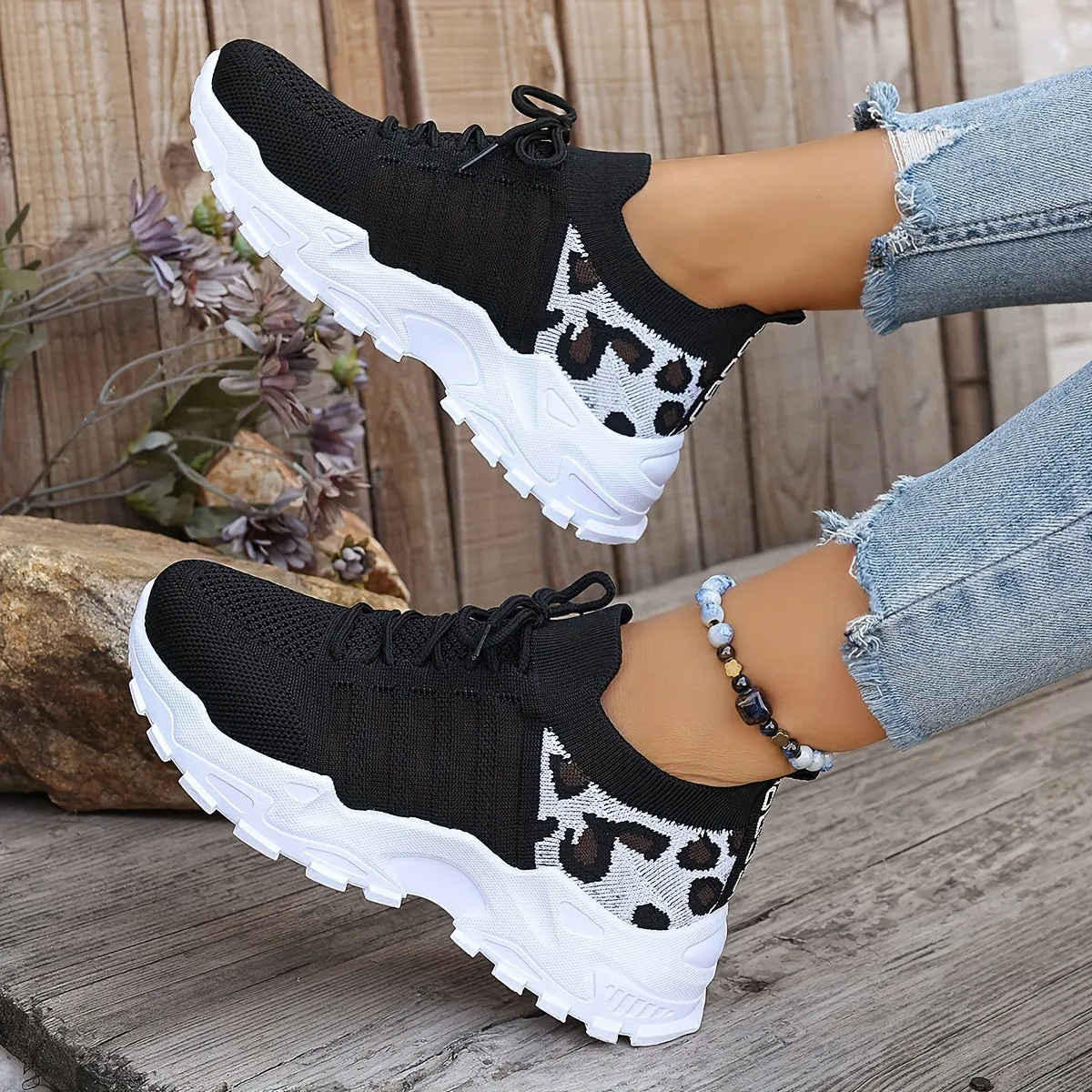 Sienna - Leopard Print Lace-Up Sneakers