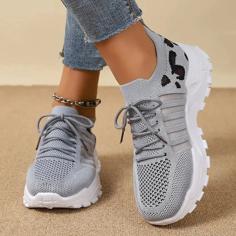 Sienna - Leopard Print Lace-Up Sneakers