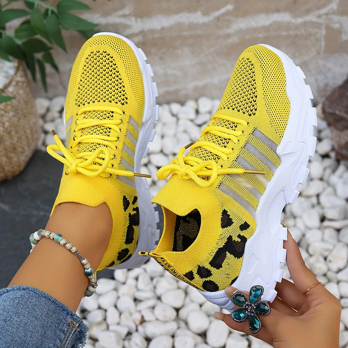Sienna - Leopard Print Lace-Up Sneakers