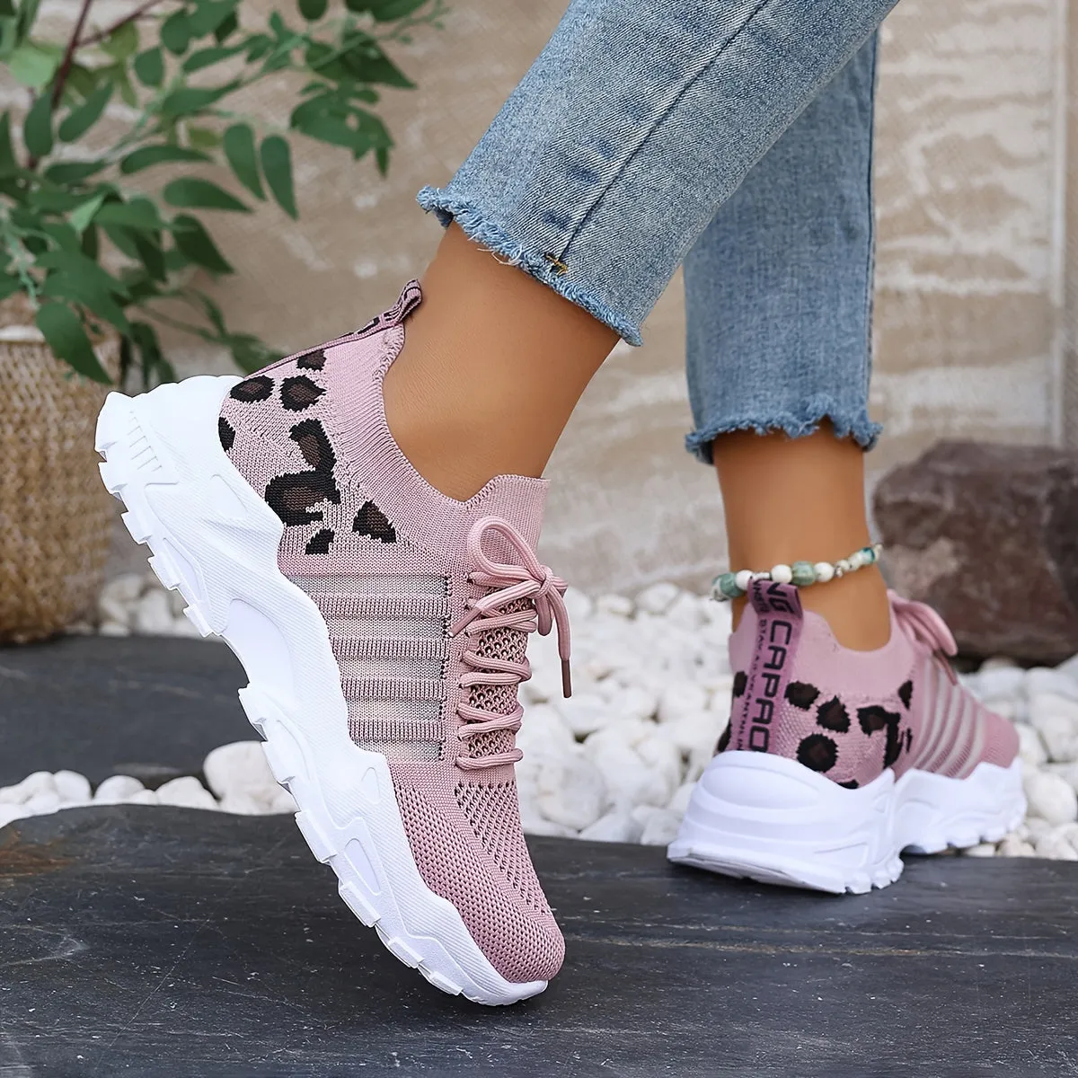 Sienna - Leopard Print Lace-Up Sneakers