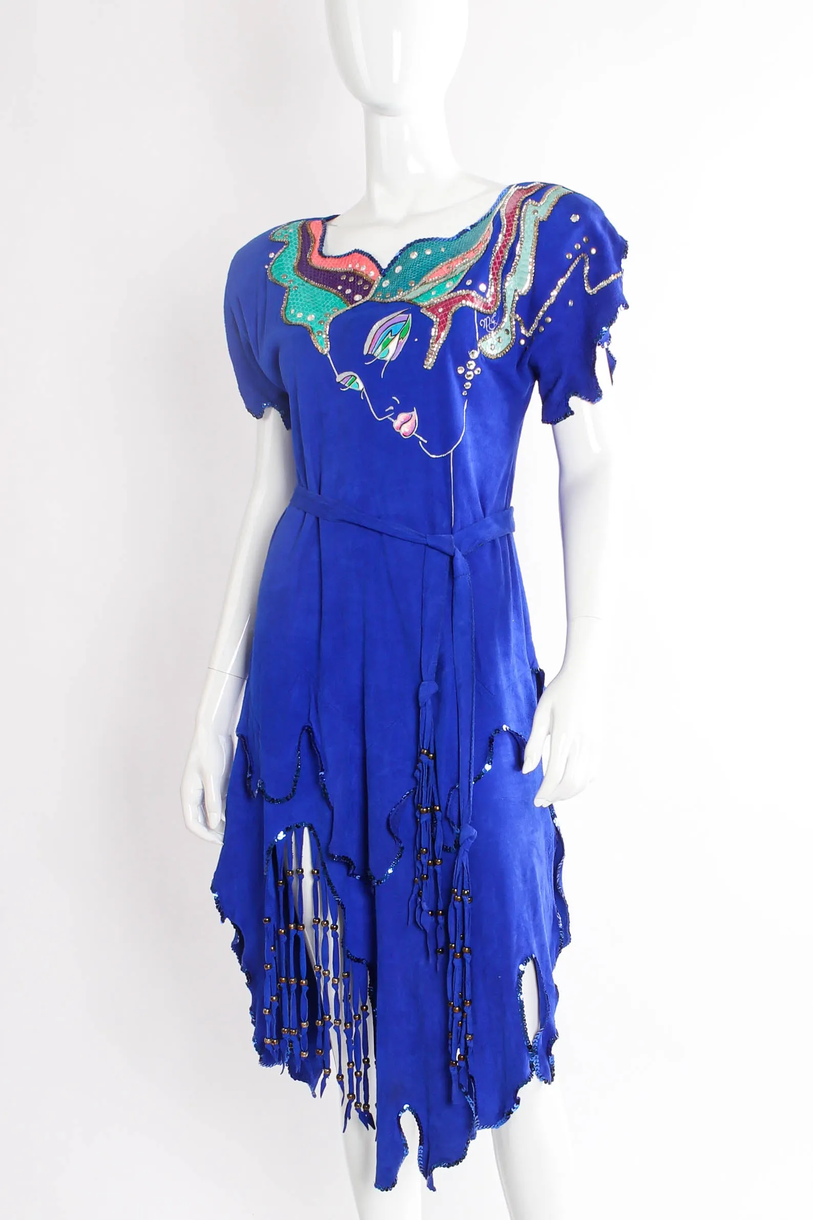 Signed Goddess Print Suede Dress