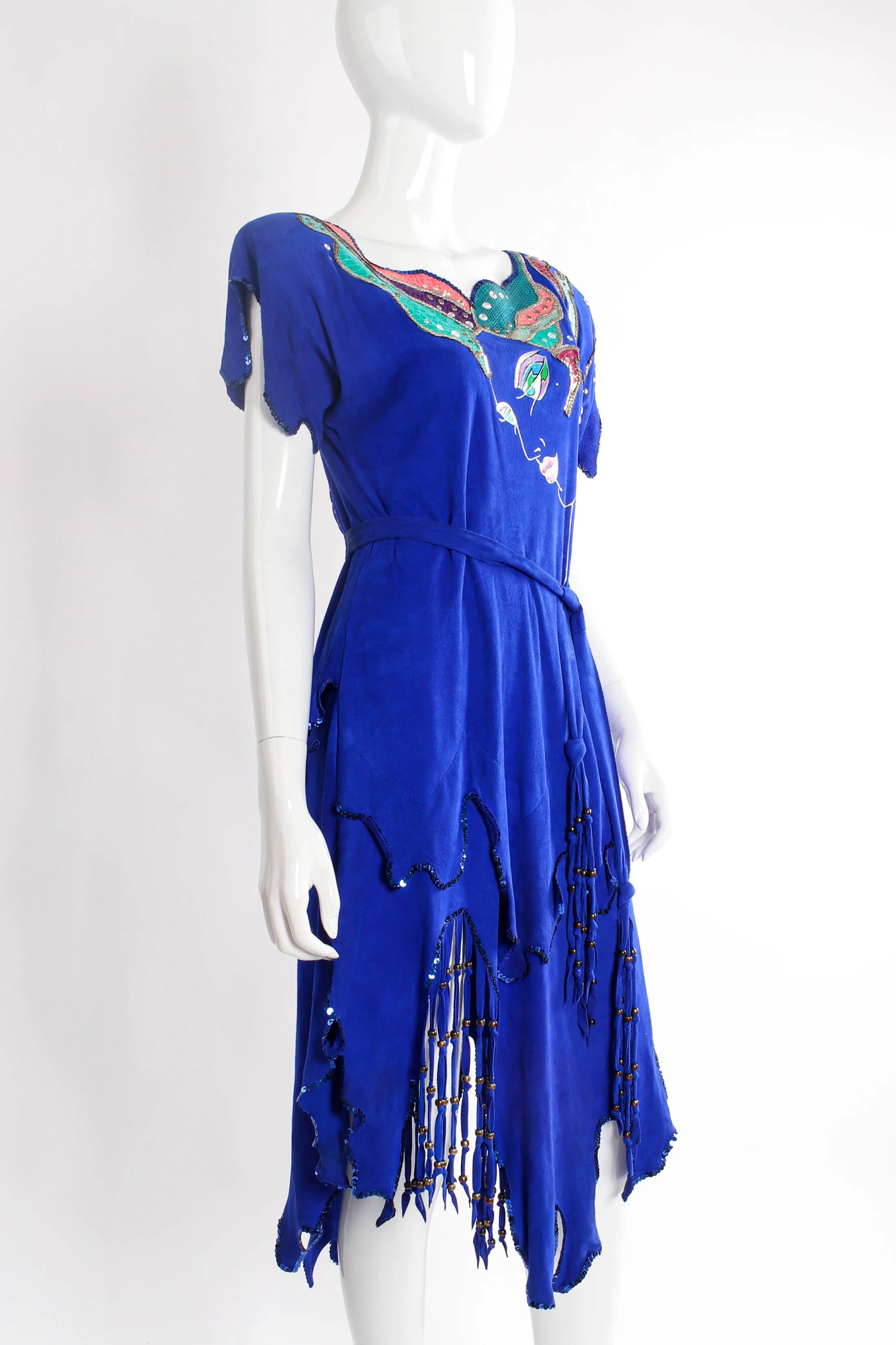 Signed Goddess Print Suede Dress